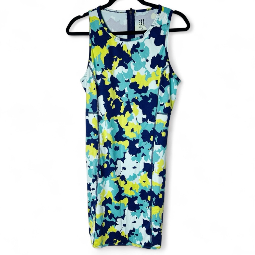 Title Nine Women's Buttah Pieced Aqua Seal Tank Top Racerback Dress Floral Sz M